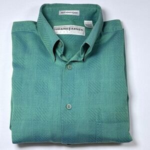 JHANE BARNES Menswear Button Down Shirt Green Blue Textured Fabric Woven Japan M